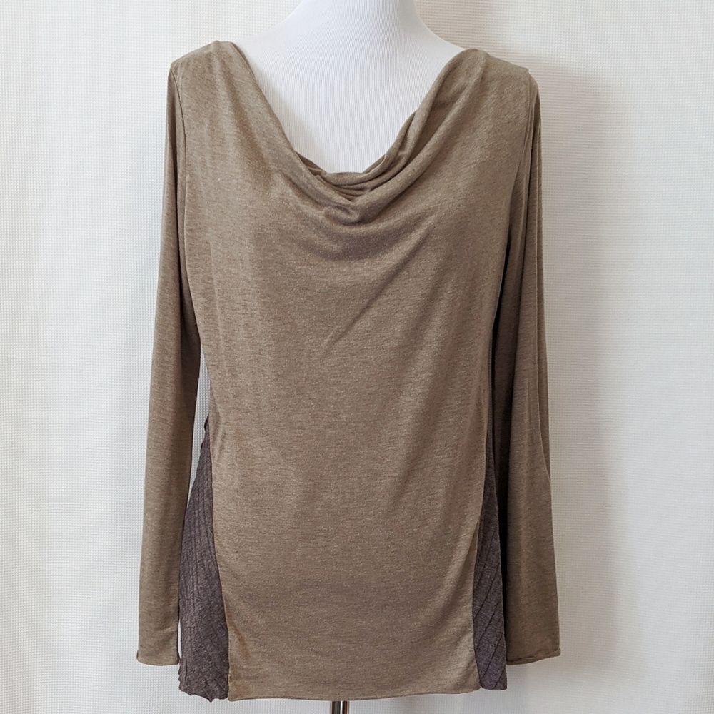 Mystree Taupe Long Sleeve Cowl Neck Women's Top